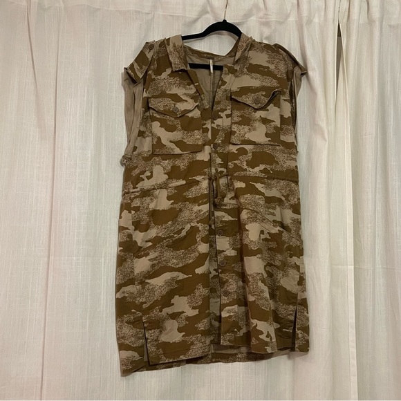 Free People Sahara Sunsets Buttoned Camo Mini Dress Large with Pockets - Picture 12 of 14